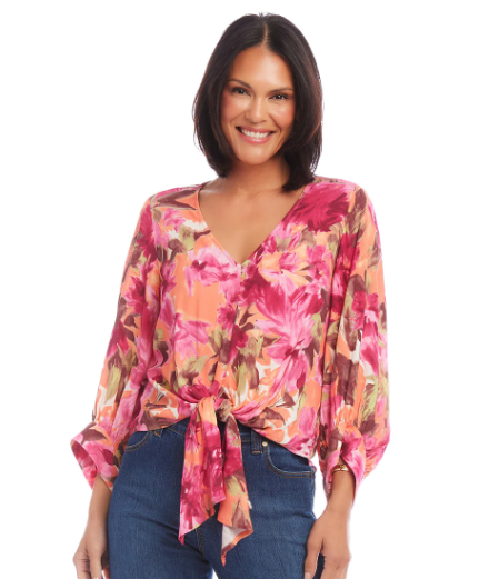 Blouson Sleeve Tie Front Top
