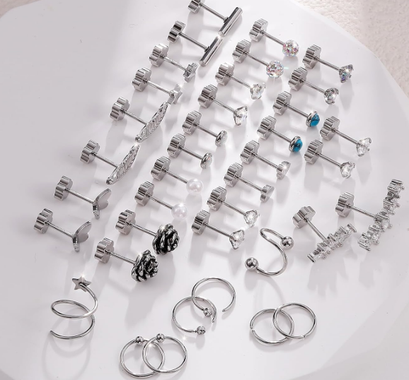 Staligue Steel Flat Back Earrings Set
